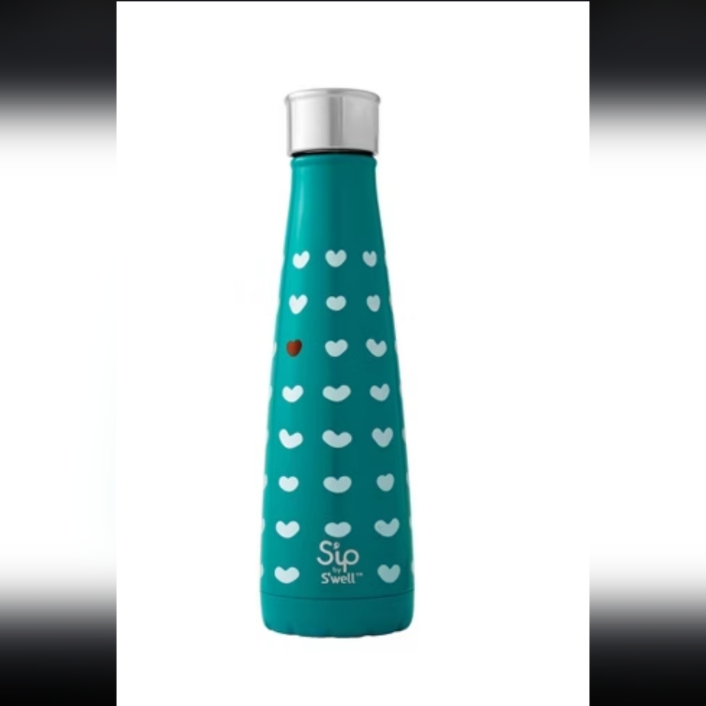 Sip by S'well Teal Heart Pattern Bottle 15oz 450ml NWOT